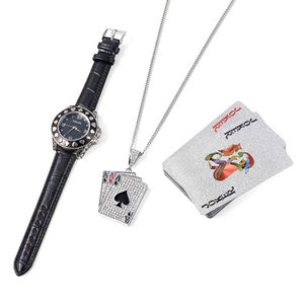 Watch with  Pendant Necklace and Playing Cards
